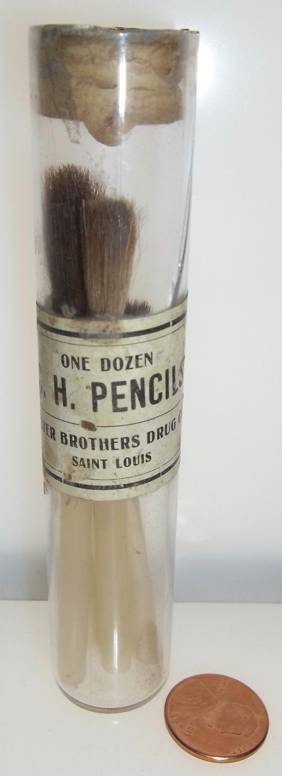 Bottle of C.H. Pencils Brushes w/ Original Cork, Content & Label from St. Louis