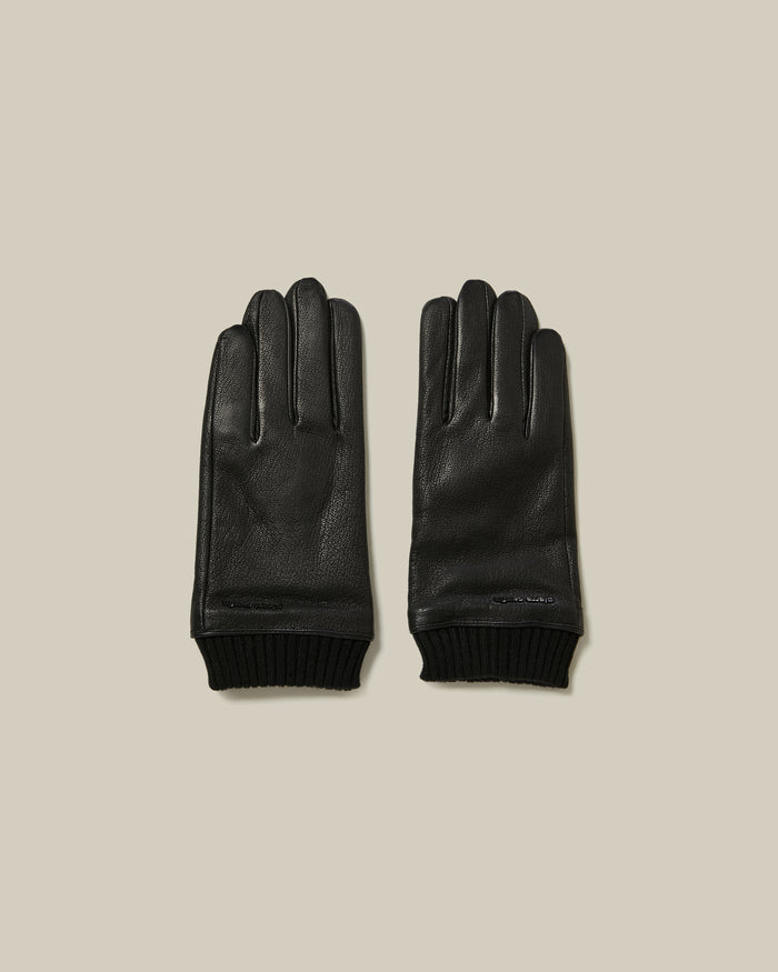 Brand Embellished Leather Gloves