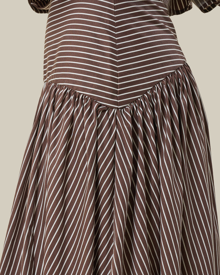 Brown Striped Drop-Yoke Maxi Skirt