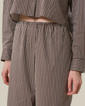 Brown Striped Elastic-Waist Trousers