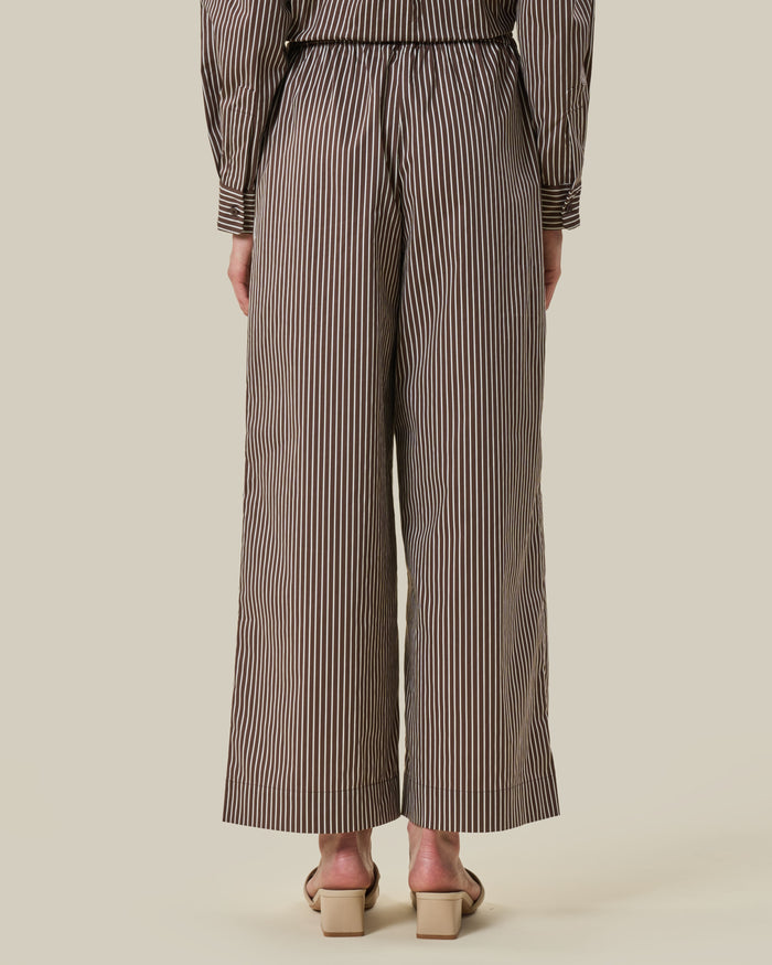 Brown Striped Elastic-Waist Trousers