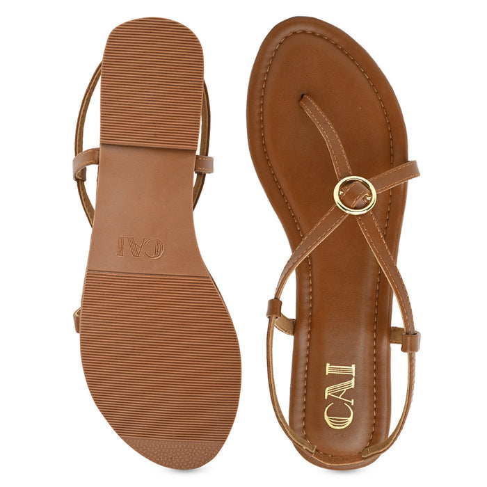 Buckled Tan Strap Flats