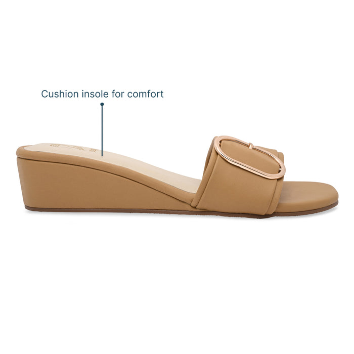 Buckled Tan Strap Wedge