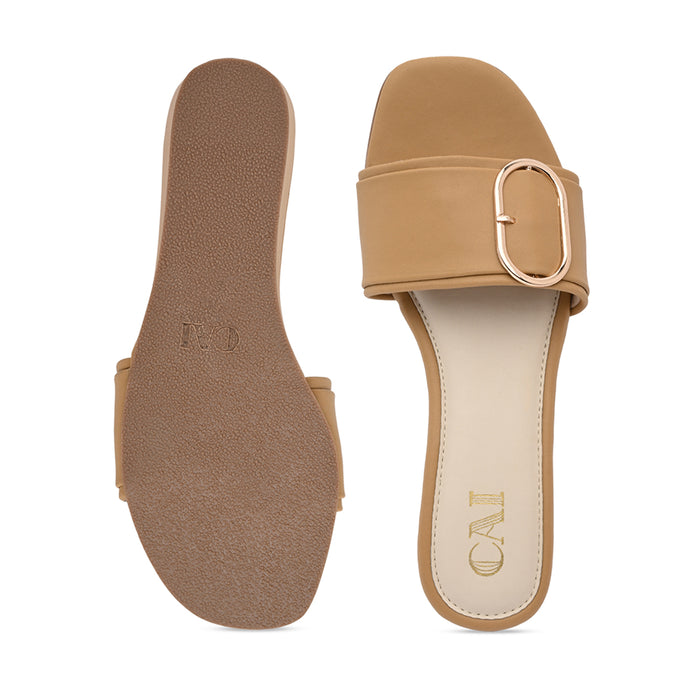 Buckled Tan Strap Wedge