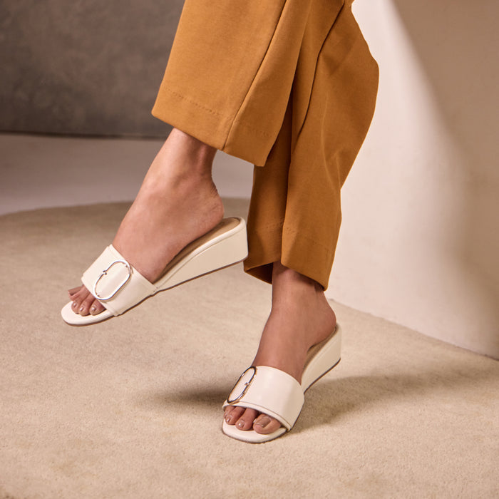 Buckled White Strap Wedge