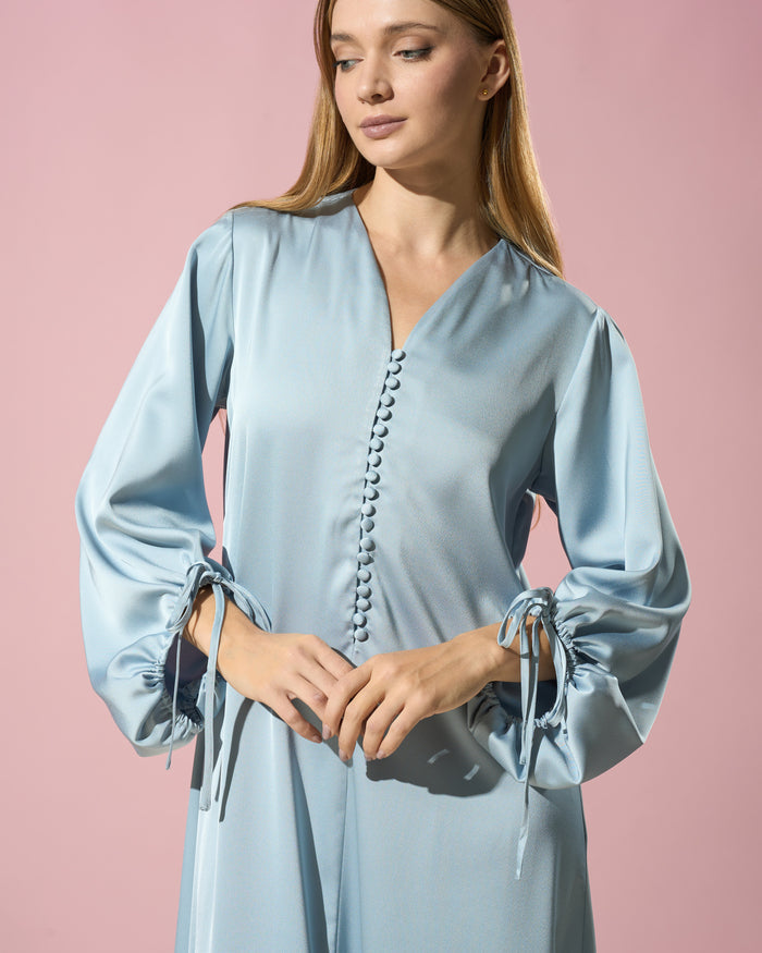 Button-Front Tie-Sleeve Dress