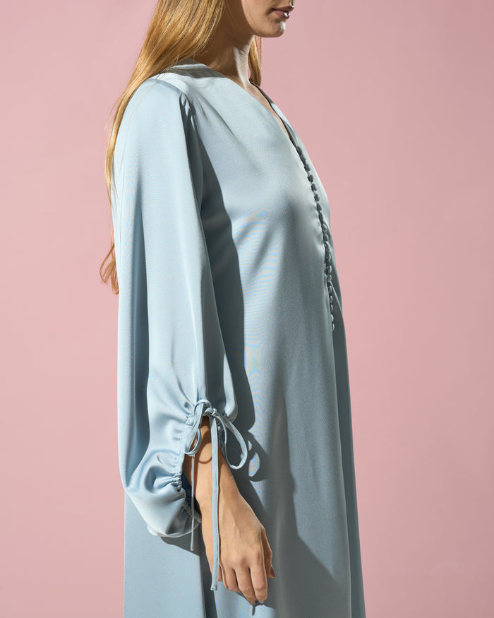 Button-Front Tie-Sleeve Dress