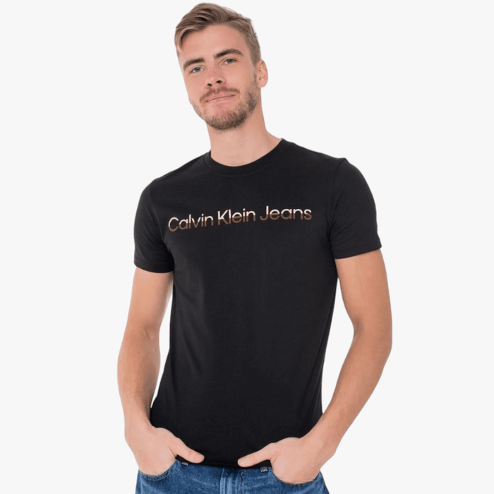 Calvin Klein Mens Ck Mixed Institutional Short Sleeve Tee Black Calvin Klein