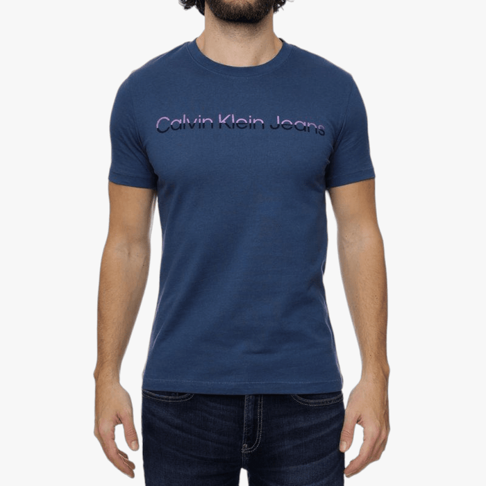 Calvin Klein Mens Ck Mixed Institutional Short Sleeve Tee Blue Calvin Klein