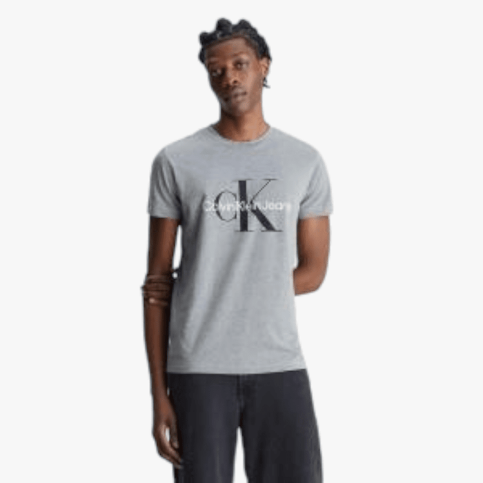 Calvin Klein Mens Core Monogram Slim Fit Short Sleeve Tee Lt Grey Calvin Klein