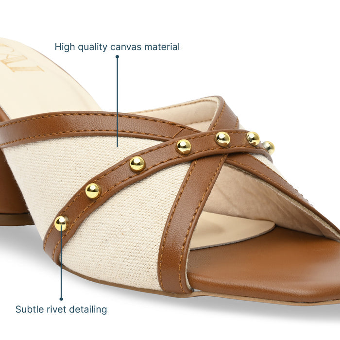 Canvas Rivet Tan Heels