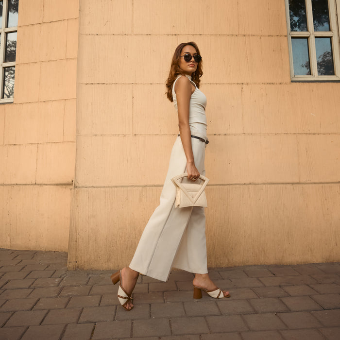 Canvas Rivet Tan Heels