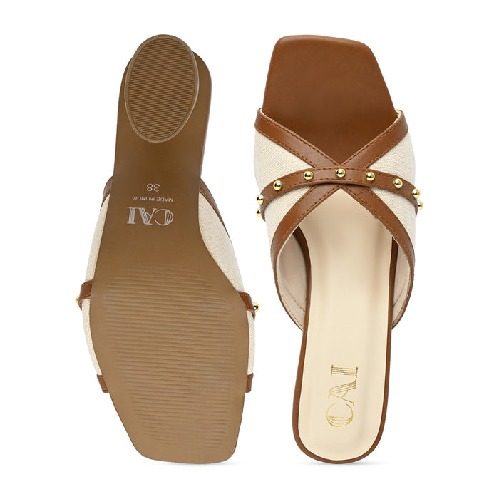 Canvas Rivet Tan Heels