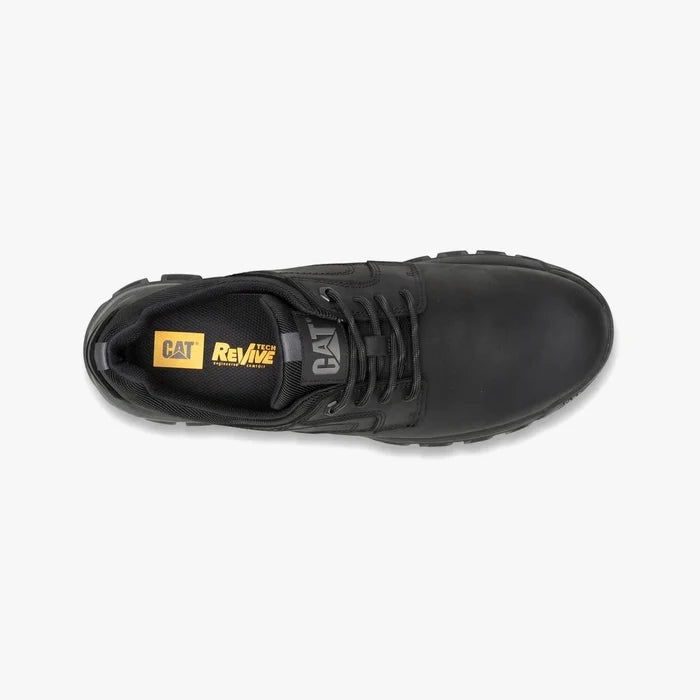 Black Caterpillar Men's Threshold Lace Up Low Shoe, presented in a top-down view, highlighting its durable design and