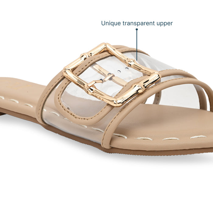 Clear Buckle Beige Flats