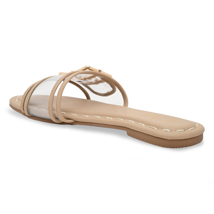 Clear Buckle Beige Flats