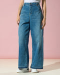 Contrast Wide-Leg Denim Jeans