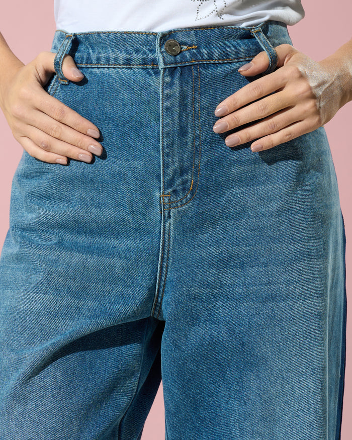 Contrast Wide-Leg Denim Jeans