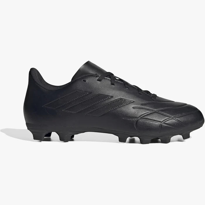 A black adidas Copa Pure .4 Fxg football boot, designed for firm ground, shown from a side view with its molded studs