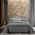Cotton Co Oxford Double Duvet Cover Set in grey, featuring smooth cotton fabric and a crisp, tailored look for a modern