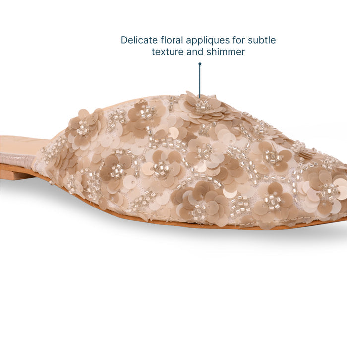 Cream Flower Mule Flat