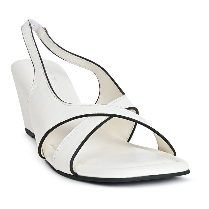 Criss Cross White Sandal Wedge