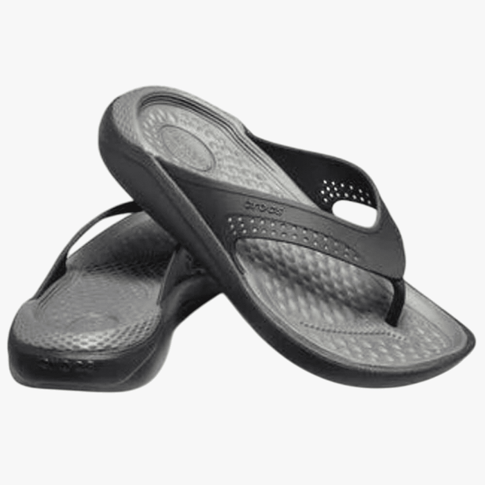 Crocs Mens Literide Flip Sandal Black Salt Grey | Crocs