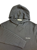 Donald Ross Ribbed Black Hoodie (100% Merino Wool)
