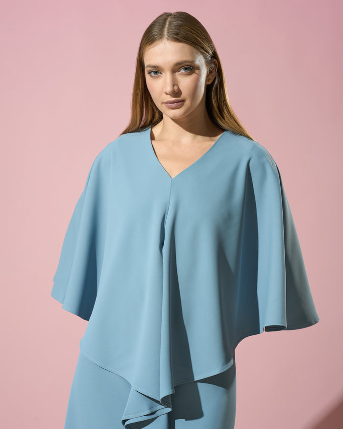 Dusty Blue Cape Overlay Dress