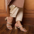 Embellished Flower Lace Two Strap Heel