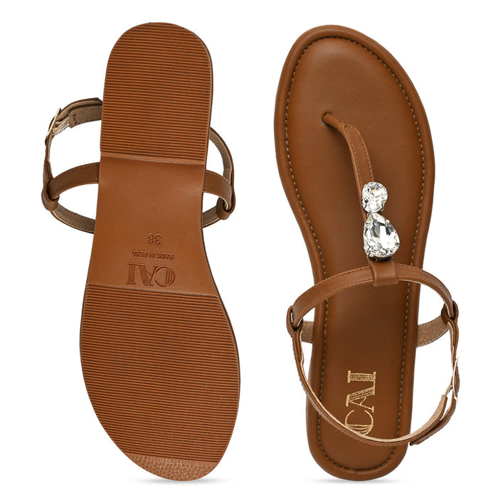 Embellished Tan Thong Flat