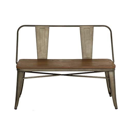 Erommy Metal Bench Industrial Mid-Century 2 Person Chair with Wood Seat,Dining Bench with Floor Protector