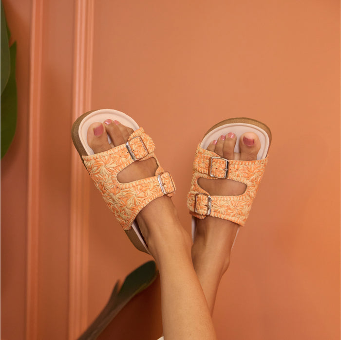 Floral Orange Raffia Slider