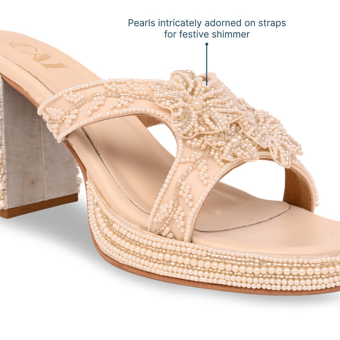 Floral Pearl Cream Heel