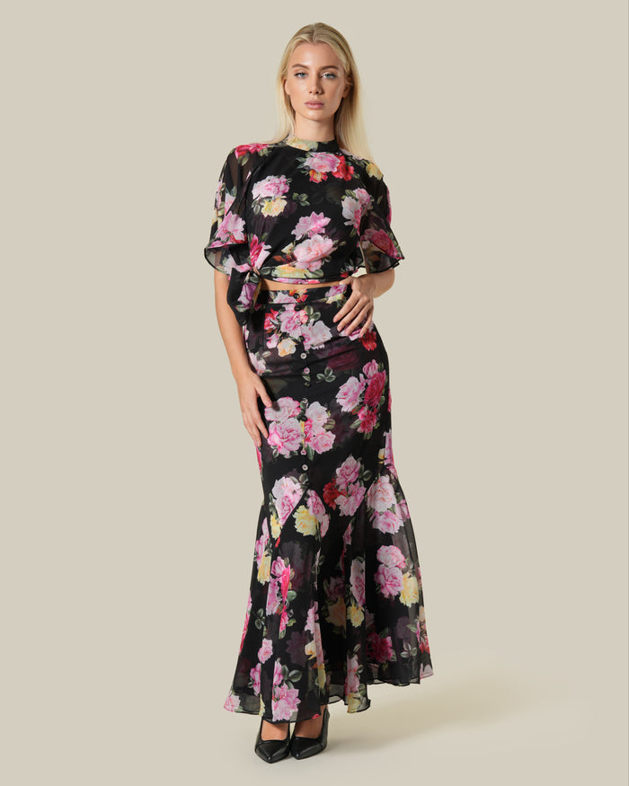 Floral Sheer Effect Maxi Skirt