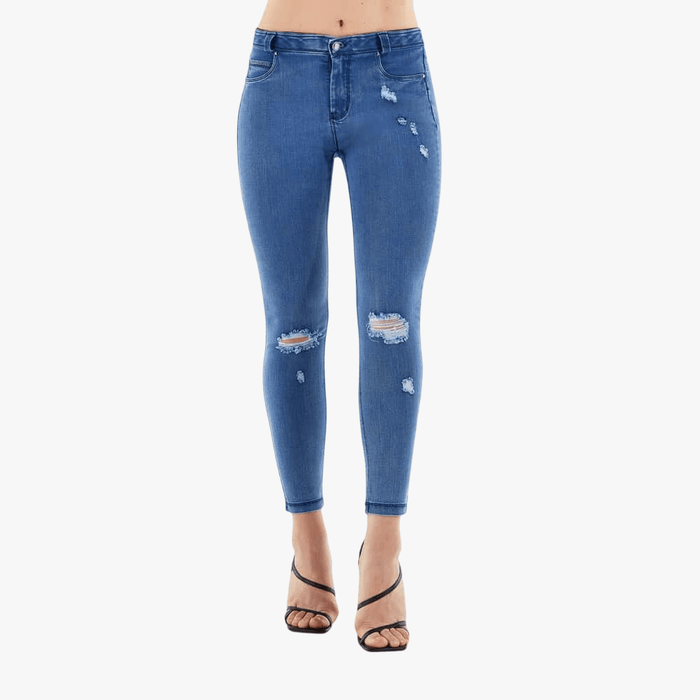 Freddy Black Jeans In Stretch Denim With Rips - Clear Jeans-Seams On Tone Light Blue >218-1602 | Freddy