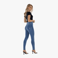 Freddy Ladies Light Blue Yellow Stitch High Waist Long Length Jean | Freddy