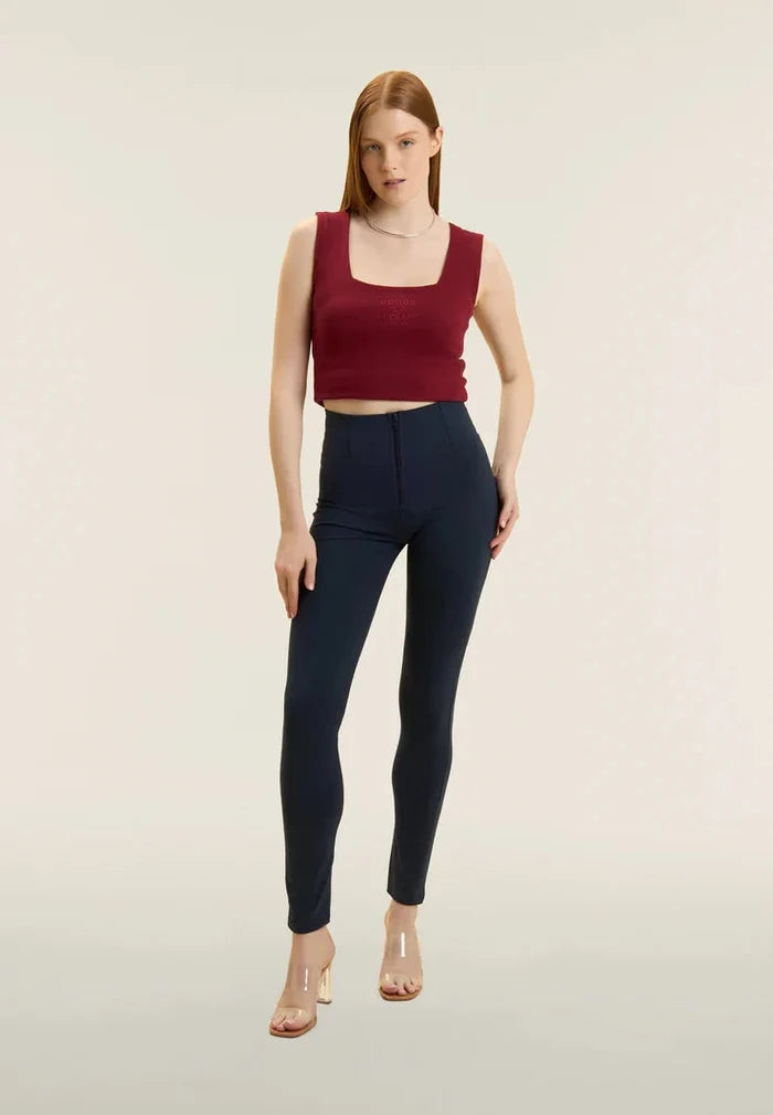 Freddy Ladies Navy High Waist Long Length Cotton Pant | Freddy