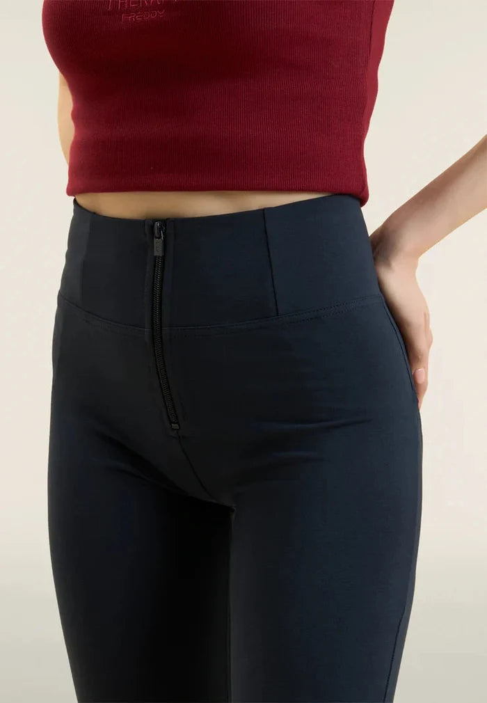 Freddy Ladies Navy High Waist Long Length Cotton Pant | Freddy