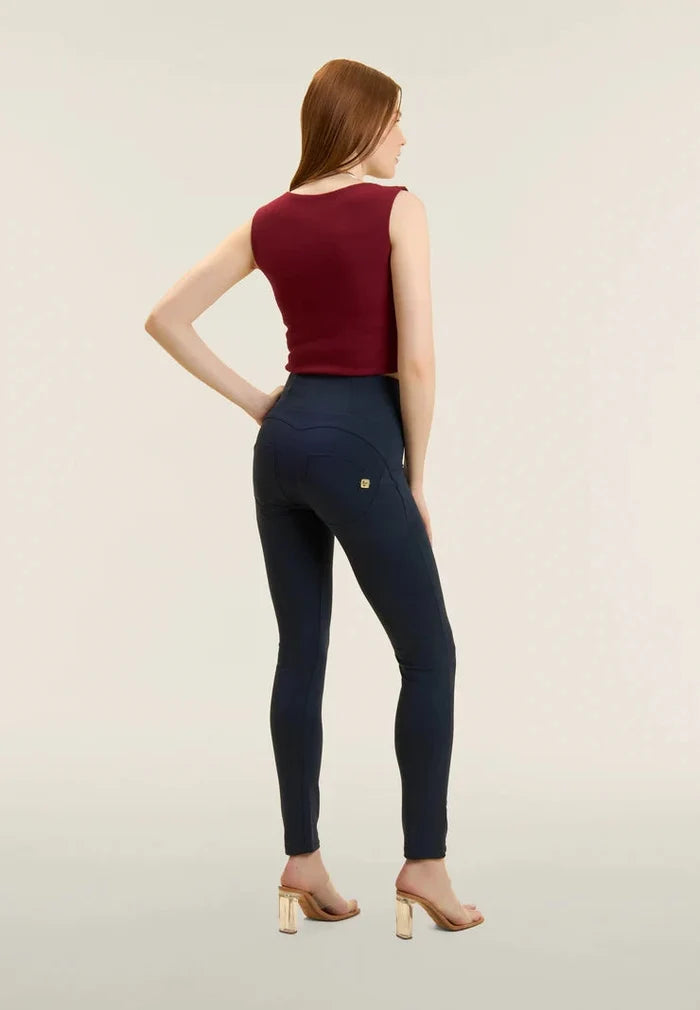 Freddy Ladies Navy High Waist Long Length Cotton Pant | Freddy