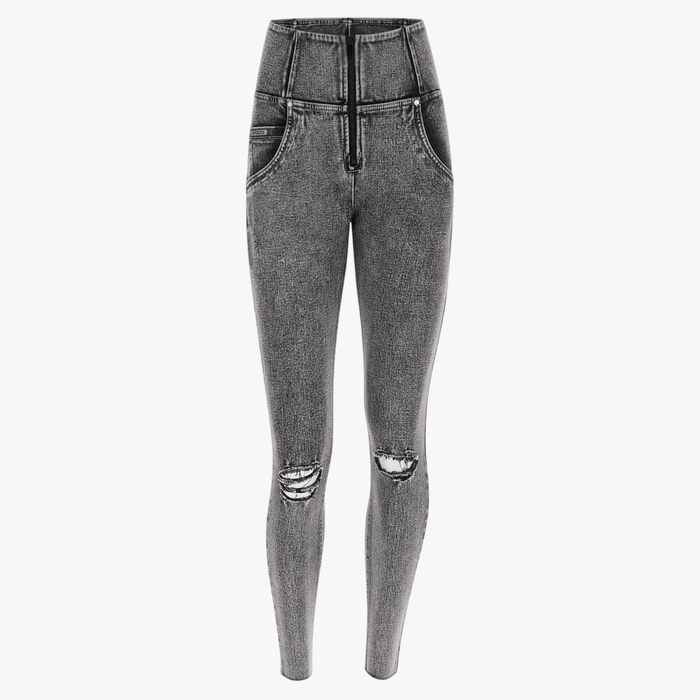 Freddy Womens High Waist Ripped Push Up Jeans Acid Washed Effect Denim Grey | Freddy