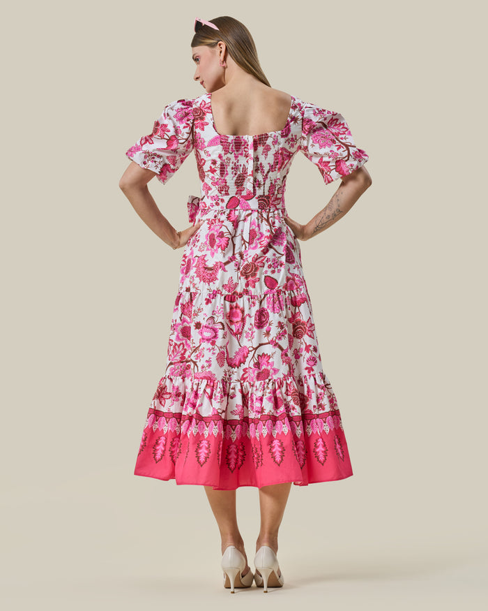 Fuchsia Botanical Tiered Midi Dress