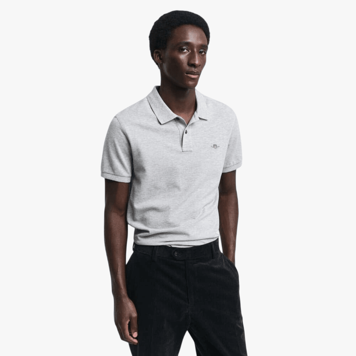 Gant Mens Slim Pique Short Sleeve Golfer Grey | Gant
