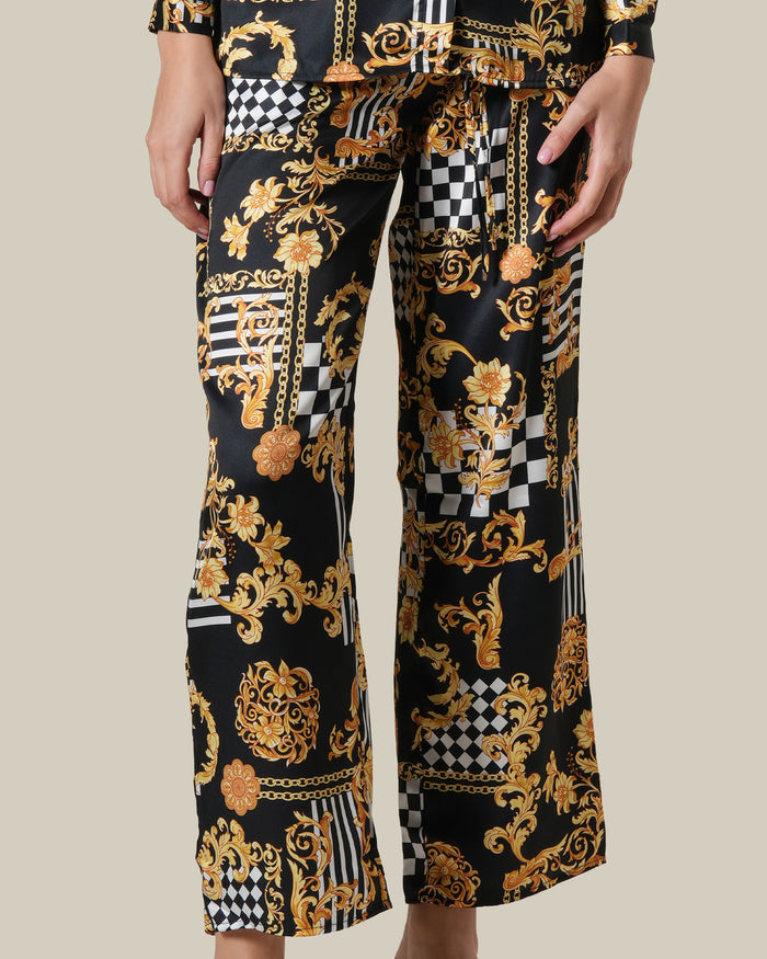 Geometric Baroque Printed Wide Leg Pants