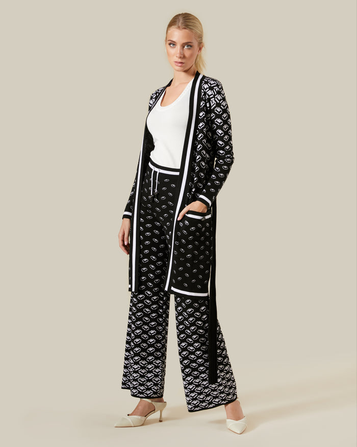 Geometric Patterned Belted Cardigan