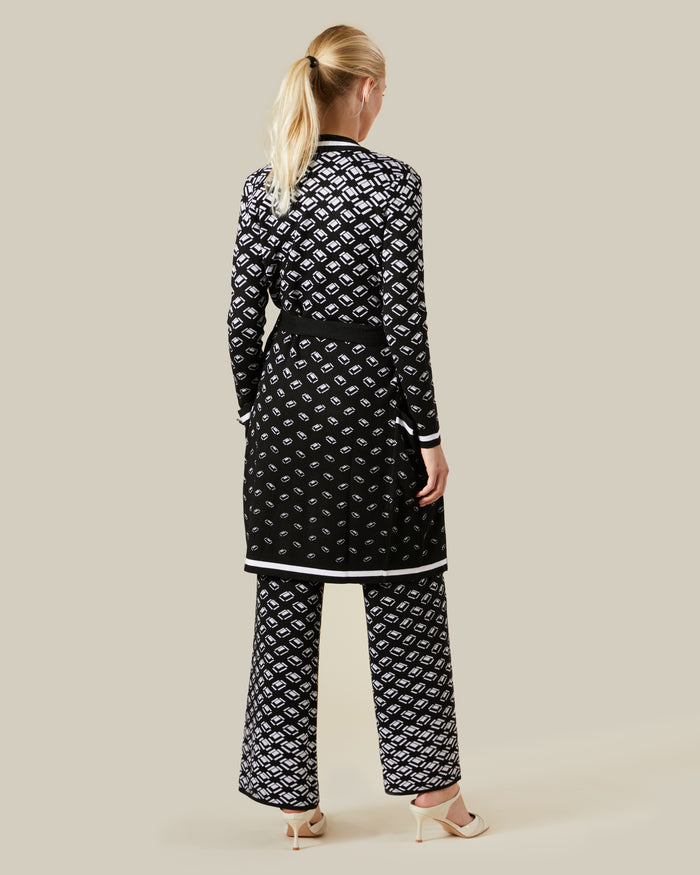 Geometric Patterned Belted Cardigan
