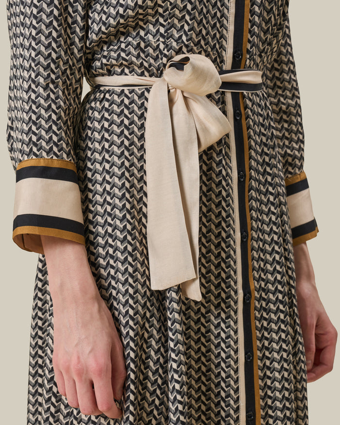 Geometric Printed Belted Shirt Dress