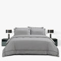 Giorgio Queen Duvet Cover T400 in cream/stone, featuring matching pillow shams, neatly arranged on a bed.