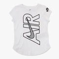White Nike Girls Air Graphic short sleeve tee featuring a large black 'AIR' logo with a gray textured swoosh.