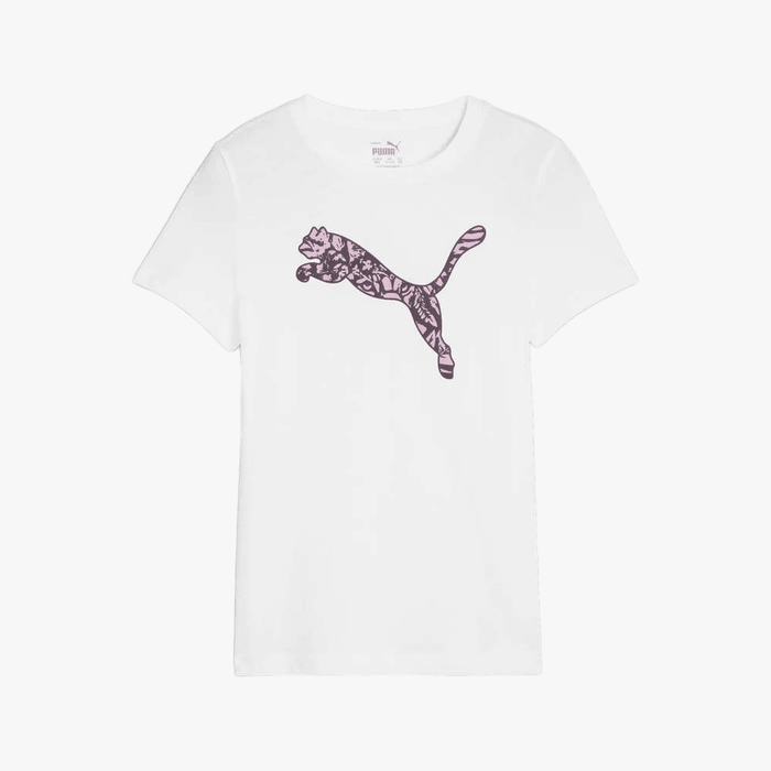 Puma Girls Ess+ Graphic Tropicat Short Sleeve Tee White | Puma